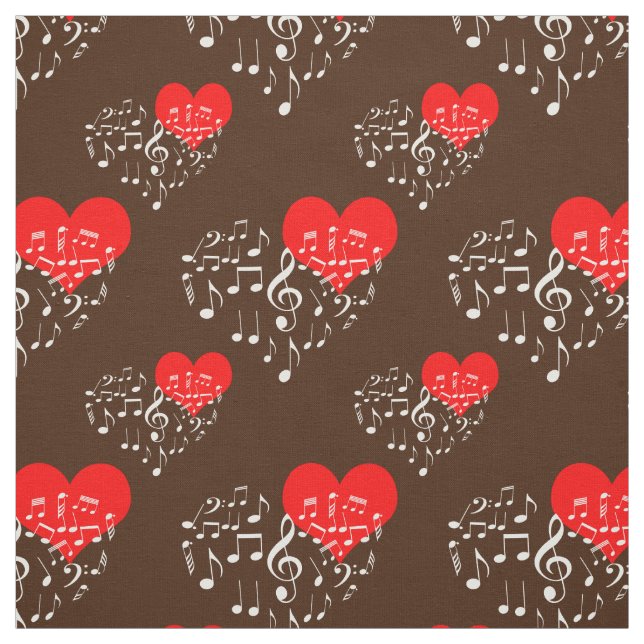 Singing Heart Pattern. White Notes, Brown Backdrop (Swatch)