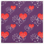 Singing Heart Pattern. White Notes On Violet Fabric