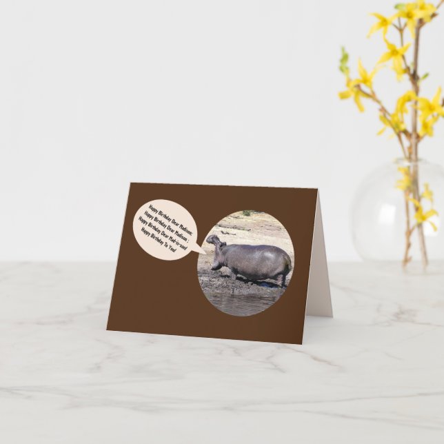 Singing Hippo Birthday Card/personalize Card (Yellow Flower)