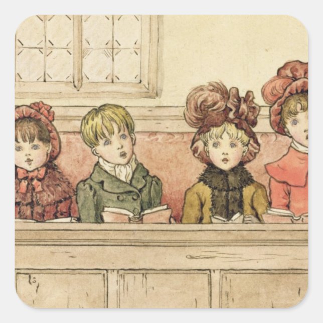 Singing in church (w/c on paper) square sticker (Front)