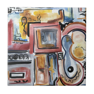 Singing In The Kitchen-Hand Painted Modern Art Ceramic Tile