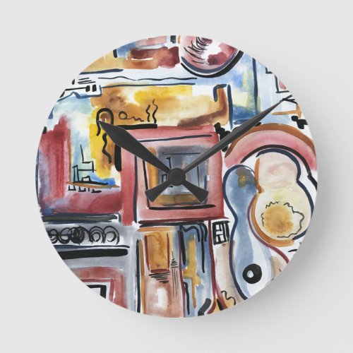 Singing In The Kitchen_Hand Painted Modern Art Round Clock