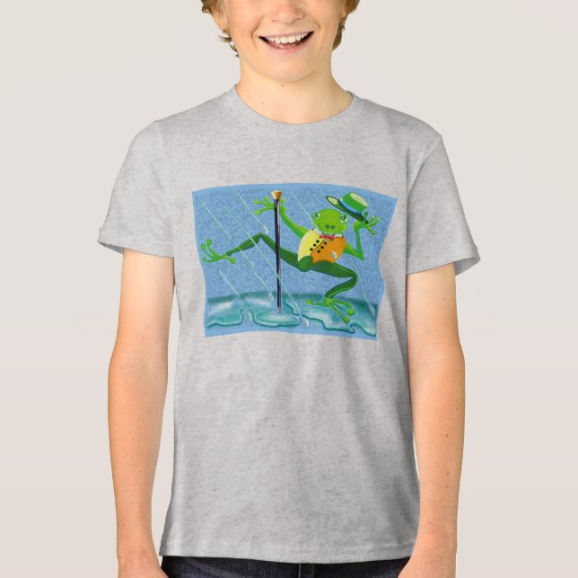 Singing in the rain frog Tri-Blend shirt (Front)