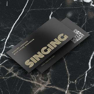 Singing Lessons Bold Luxury Unique QR Code Black Foil Business Cards