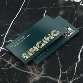 Singing Lessons Bold Luxury Unique QR Code Teal Foil Business Cards