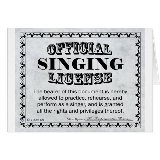 Singing License (Front Horizontal)