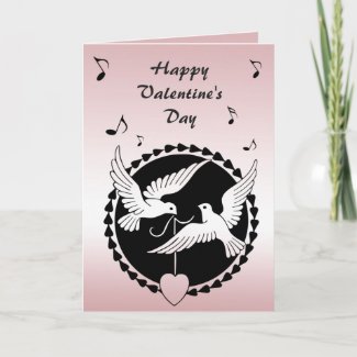 Singing Love Birds Pink Valentines Day Card