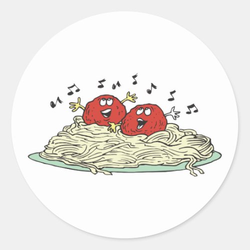 singing meatballs on spaghetti classic round sticker