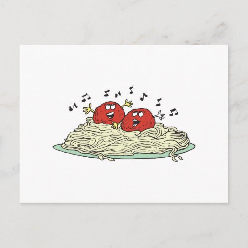 singing meatballs on spaghetti postcard