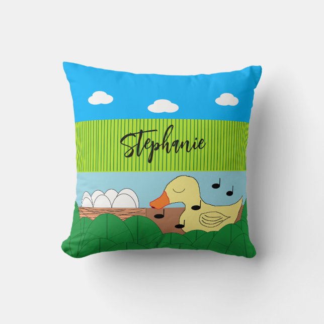Singing Mother Duck Near Water: Throw Pillow (Front)