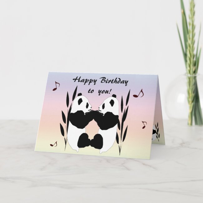 Singing Panda Bear Animals Rainbow Birthday Card