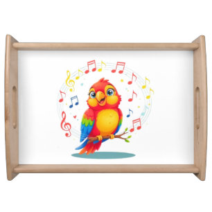 **Singing Parrot – Cute Parrot Singing Illustratio Serving Tray