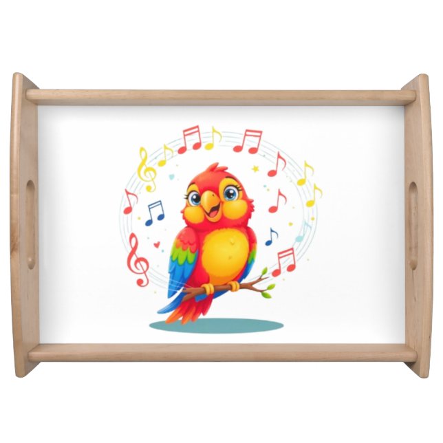 **Singing Parrot – Cute Parrot Singing Illustratio Serving Tray (Front)