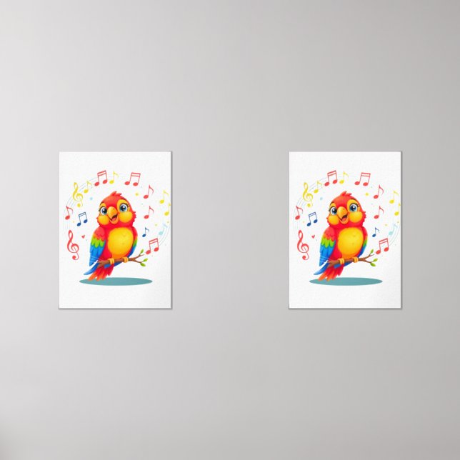 **Singing Parrot – Cute Parrot Singing Illustratio Wall Art Sets (Front)
