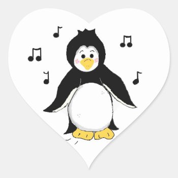 Singing Penguin Heart Sticker by seashell2 at Zazzle