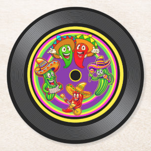 Singing Peppers and Cactus Vinyl Record Round Paper Coaster