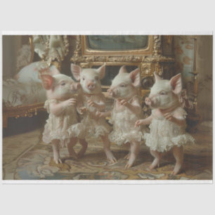 Singing Piglets in Lace Dresses Decoupage, Tissue Paper