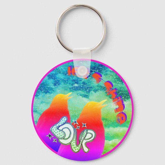 Singing  Rainbow Bird Let's Shine Love Keychain (Front)