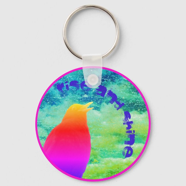 Singing  Rainbow Bird with your text  Keychain (Front)