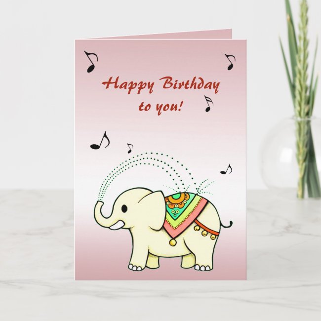 Singing Rainbow Elephant Birthday Card