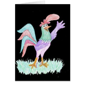 Singing Rooster on Black by Wendy C. Allen Card