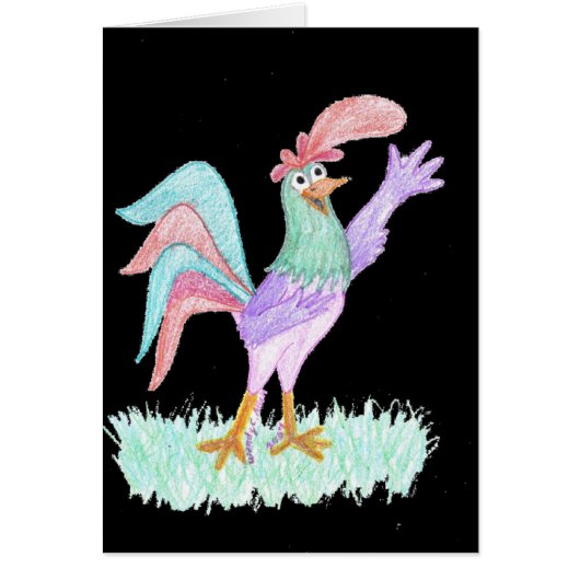 Singing Rooster on Black by Wendy C. Allen Cards (Front)
