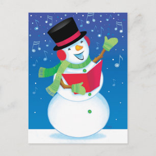 Singing Snowman Christmas Carol Music Postcard