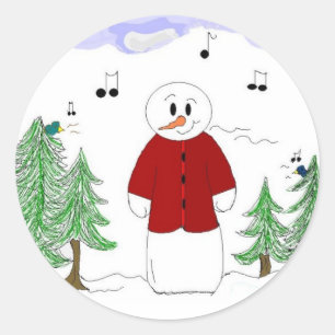 Singing Snowman Classic Round Sticker