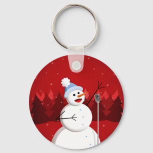 Singing Snowman Red Christmas Keychain