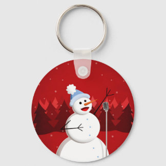 Singing Snowman Red Christmas Keychain