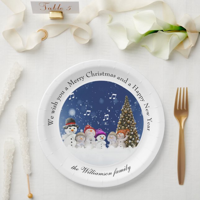Singing Snowmen Merry Christmas - Personalize Paper Plates (Wedding)