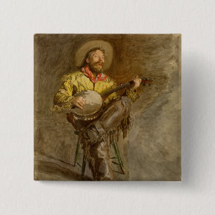 Singing Spanish Cowboy w Banjo Playing Trail Song Button