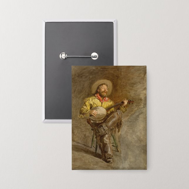 Singing Spanish Cowboy w Banjo Playing Trail Song Button (Front/Back)