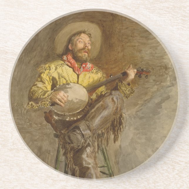 Singing Spanish Cowboy w Banjo Playing Trail Song Coaster (Front)