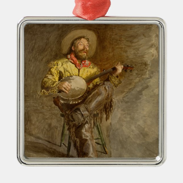 Singing Spanish Cowboy w Banjo Playing Trail Song Metal Ornament (Front)