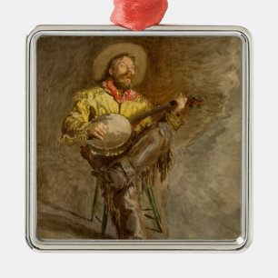 Singing Spanish Cowboy w Banjo Playing Trail Song Metal Ornament