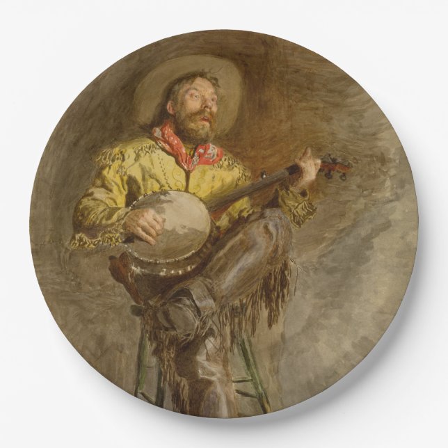 Singing Spanish Cowboy w Banjo Playing Trail Song Paper Plates (Front)