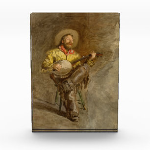 Singing Spanish Cowboy w Banjo Playing Trail Song Photo Block