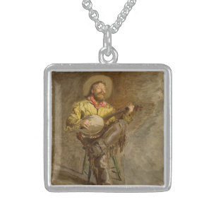 Singing Spanish Cowboy w Banjo Playing Trail Song Sterling Silver Necklace