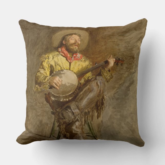 Singing Spanish Cowboy w Banjo Playing Trail Song Throw Pillow (Front)