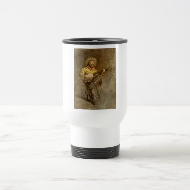 Singing Spanish Cowboy w Banjo Playing Trail Song Travel Mug (Center)