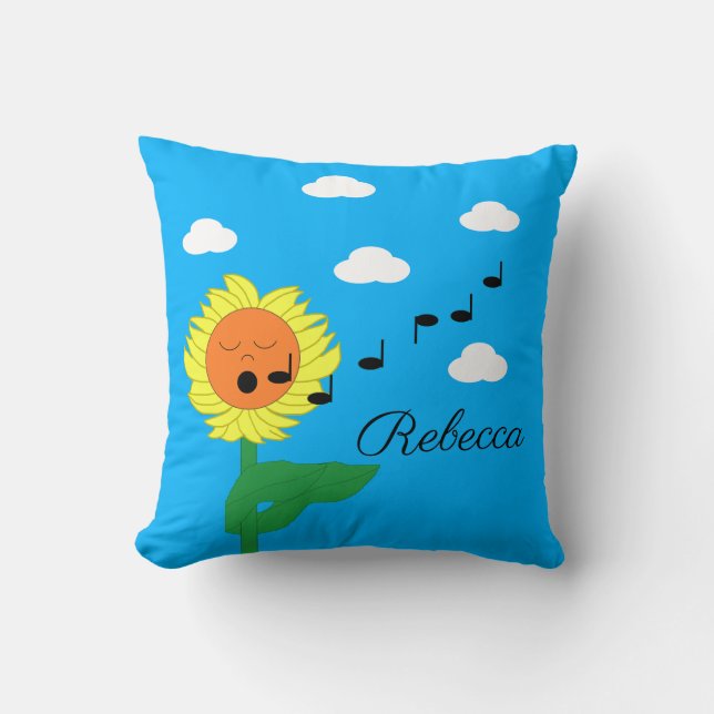 Singing Sunflower Throw Pillow (Front)