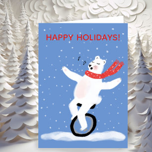 Singing Unicycle Polar Bear Christmas Punny Custom Holiday Card