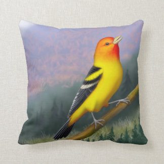 Singing Western Tanager Bird Pillows