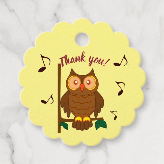 Singing Wise Owl Thank You Favor Tag