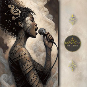 Singing Woman with Music Tattoos Decoupage Tissue Paper