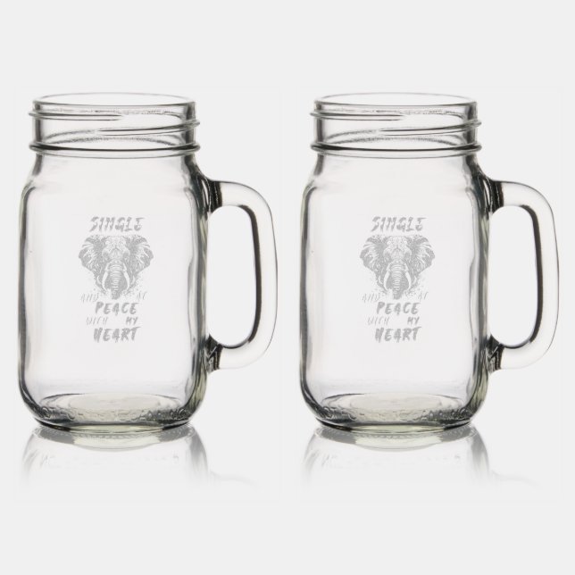 Single And At Peace With My Heart Mason Jar W/ Handle (Glassware)