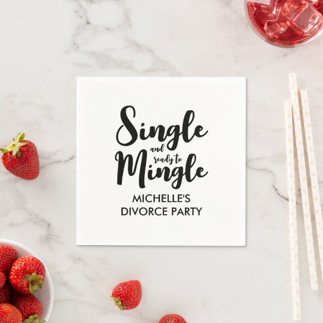 Single and ready to mingle divorce party custom napkins (Insitu)
