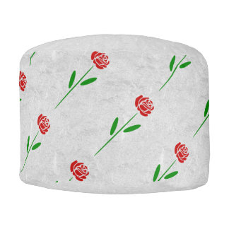 Single Art Deco Red Rose Green Leaves and Stem Pouf
