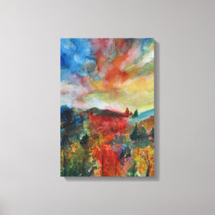 Single Autumn Landscape Watercolor Art Canvas Print